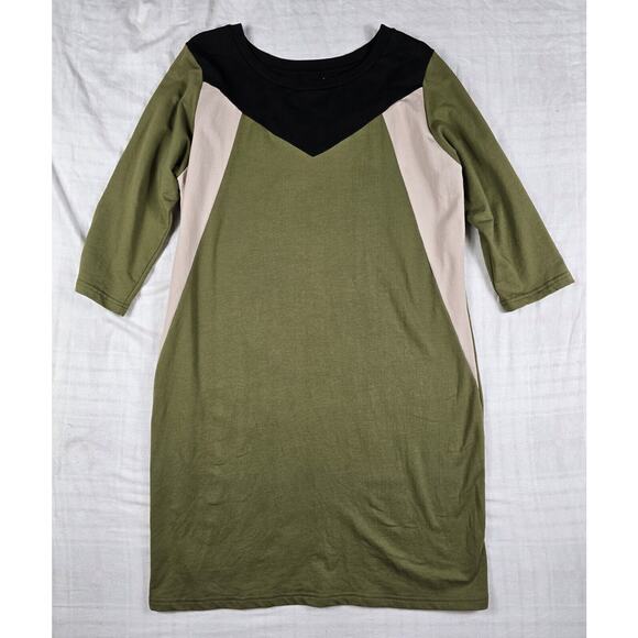 Synergy Organic Clothing Dresses & Skirts - Synergy Shift Dress Organic Cotton Scoop Neck 3/4 Sleeve Colorblock XL